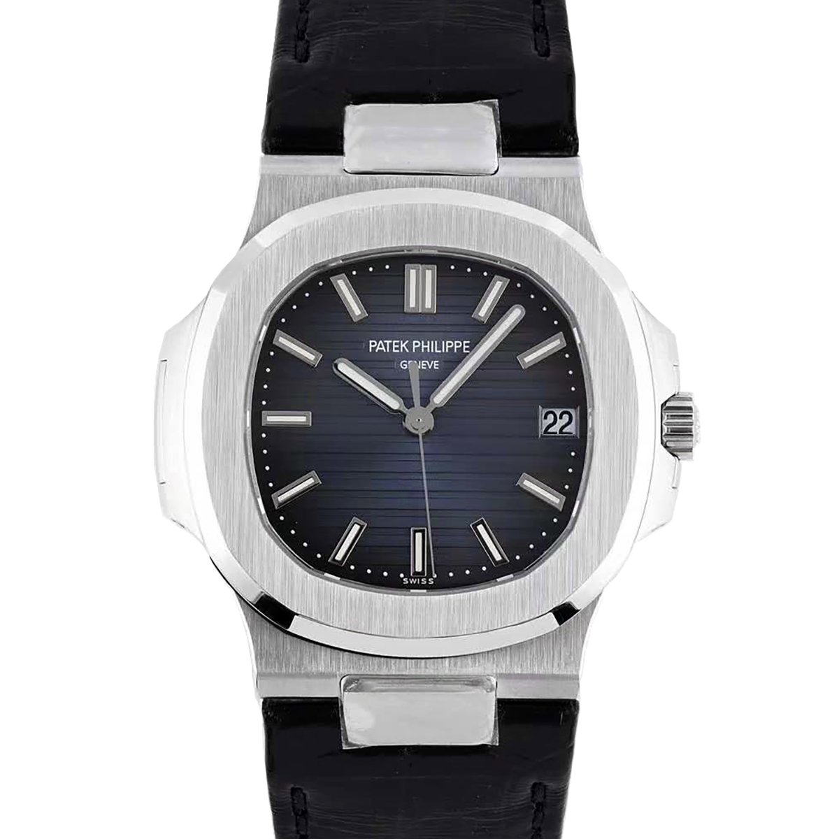 Nautilus Jumbo 5711 Blue Dial in Steel with Black Leather Strap