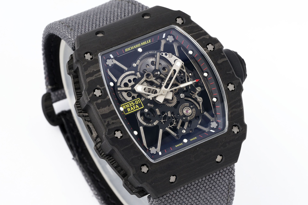 RM 035-01 Rafael Nadal NTPT Carbon on Grey Nylon Strap (Sonic)