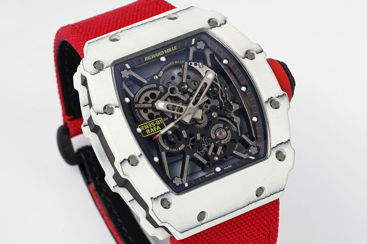 RM 035-01 Rafael Nadal White NTPT on Red Nylon Strap (Sonic)